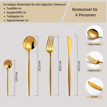 Lade das Bild in den Galerie-Viewer, Besteck-Set "Toulon" aus Edelstahl Glänzend & Gold | 16er Set