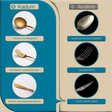 Lade das Bild in den Galerie-Viewer, Besteck-Set "Lorient" aus Edelstahl mit weißem Griff Matt & Gold | 16er Set