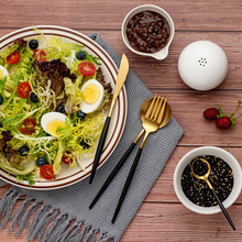 Lade das Bild in den Galerie-Viewer, Besteck-Set "Vannes" aus Edelstahl mit schwarzem Griff Matt & Gold | 16er Set