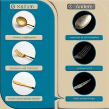 Lade das Bild in den Galerie-Viewer, Besteck-Set "Vannes" aus Edelstahl mit schwarzem Griff Matt & Gold | 16er Set