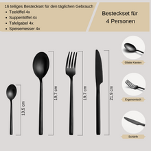 Lade das Bild in den Galerie-Viewer, Besteck-Set "Brest" aus Edelstahl Matt & Schwarz | 16er Set