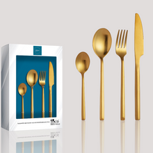 Lade das Bild in den Galerie-Viewer, Besteck-Set "Dieppe" aus Edelstahl Matt & Gold | 16er Set