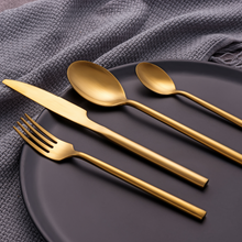 Lade das Bild in den Galerie-Viewer, Besteck-Set "Dieppe" aus Edelstahl Matt & Gold | 16er Set