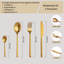 Lade das Bild in den Galerie-Viewer, Besteck-Set "Dieppe" aus Edelstahl Matt & Gold | 16er Set