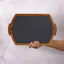 Lade das Bild in den Galerie-Viewer, Servierbrett "Pisa" mit herausnehmbarer Schieferplatte und Akazienholz 40 cm | 1er Set