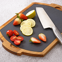 Lade das Bild in den Galerie-Viewer, Servierbrett "Pisa" mit herausnehmbarer Schieferplatte und Akazienholz 40 cm | 1er Set