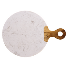 Lade das Bild in den Galerie-Viewer, Servierbrett "Carrara" aus weißem Marmor und Akazienholz 37cm | 1er Set