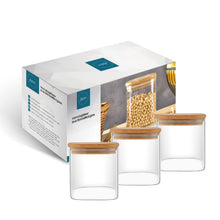 Lade das Bild in den Galerie-Viewer, Vorratsbehälter "Dampier" aus Glas mit Bambusdeckel 550 ml | 3er Set