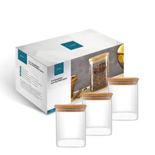 Lade das Bild in den Galerie-Viewer, Vorratsbehälter "Dampier" aus Glas mit Bambusdeckel 750 ml | 3er Set