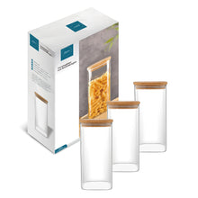 Lade das Bild in den Galerie-Viewer, Vorratsbehälter "Dampier" aus Glas mit Bambusdeckel 1300 ml | 3er Set