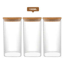Lade das Bild in den Galerie-Viewer, Vorratsbehälter "Dampier" aus Glas mit Bambusdeckel 1300 ml | 3er Set