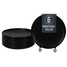 Lade das Bild in den Galerie-Viewer, Frühstücksteller Keramik 22 cm – Schwarze Essteller Goma, Spülmaschinenfest