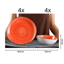 Lade das Bild in den Galerie-Viewer, Keramik Tellerset Papaya Creme“ – Frühstücksteller & Bowls | 8-teiliges Set – Handbemalt – Bild 3