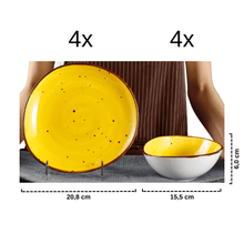 Lade das Bild in den Galerie-Viewer, Keramik Tellerset Potosi Sun“ – Frühstücksteller & Bowls | 8-teiliges Set – Handbemalt – Bild 3
