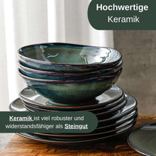 Lade das Bild in den Galerie-Viewer, Frühstücksteller Keramik 21 cm – Blau-Grün-Gold Frühstücksteller Gothenburg– Handbemalt – Bild 7