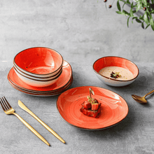 Lade das Bild in den Galerie-Viewer, Keramik Tellerset Papaya Creme“ – Frühstücksteller & Bowls | 8-teiliges Set – Handbemalt
