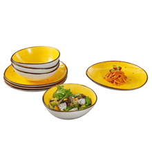 Lade das Bild in den Galerie-Viewer, Keramik Tellerset Potosi Sun“ – Frühstücksteller & Bowls | 8-teiliges Set – Handbemalt – Bild 2