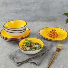 Lade das Bild in den Galerie-Viewer, Keramik Tellerset Potosi Sun“ – Frühstücksteller & Bowls | 8-teiliges Set – Handbemalt