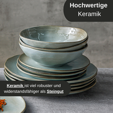 Lade das Bild in den Galerie-Viewer, Keramik Tellerset „Salisbury“ 12-teilig in Grau, hochwertige Keramik, stapelbar
