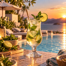 Lade das Bild in den Galerie-Viewer, OONYQ Crystal Hurricane 335 ml – bruchsicheres Cocktailglas aus Tritan mit Mojito am Pool