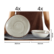 Lade das Bild in den Galerie-Viewer, Keramik Tellerset Potosi Creme“ – Frühstücksteller & Bowls | 8-teiliges Set – Handbemalt – Bild 3