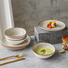 Lade das Bild in den Galerie-Viewer, Keramik Tellerset Potosi Creme“ – Frühstücksteller & Bowls | 8-teiliges Set – Handbemalt