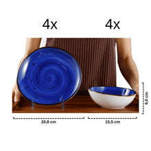 Lade das Bild in den Galerie-Viewer, Keramik Tellerset Potosi Ocean“ – Frühstücksteller & Bowls | 8-teiliges Set – Handbemalt – Bild 3