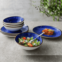 Lade das Bild in den Galerie-Viewer, Keramik Tellerset Potosi Ocean“ – Frühstücksteller & Bowls | 8-teiliges Set – Handbemalt