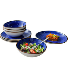 Lade das Bild in den Galerie-Viewer, Handbemaltes Keramik Tellerset „Potosi Ocean“ – 8-teilig, bestehend aus 4 Frühstückstellern Ø 21 cm und 4 Schüsseln Ø 15 cm, Hauptansicht