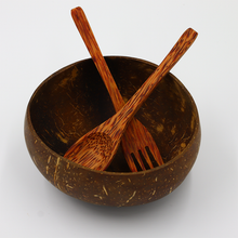 Lade das Bild in den Galerie-Viewer, Schüssel "Bali" aus Kokosnussschale mit Besteck Ø 14,5 | 1er Set