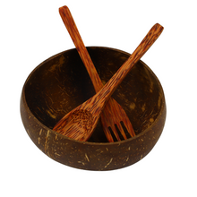 Lade das Bild in den Galerie-Viewer, Schüssel "Bali" aus Kokosnussschale mit Besteck Ø 14,5 | 1er Set