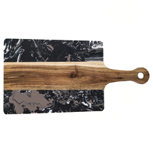 Lade das Bild in den Galerie-Viewer, Servierbrett "Thasos" aus schwarzem Marmor und Akazienholz 42 cm | 1er Set