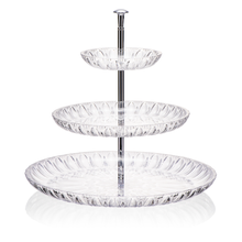 Lade das Bild in den Galerie-Viewer, 2-stufige Etagere aus transparentem Polycarbonat in eleganter Kristalloptik für Obst, Kuchen und Desserts.
