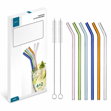 Lade das Bild in den Galerie-Viewer, Glasstrohhalme "Artemisa" gebogen und bunt 22 cm | 6er Set

