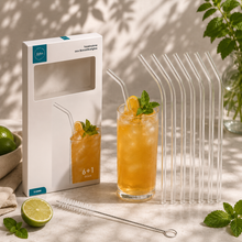 Lade das Bild in den Galerie-Viewer, Glasstrohhalme "Guane" gebogen und transparent 22 cm | 6er Set
