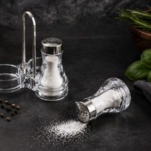Lade das Bild in den Galerie-Viewer, Edles Salz- und Pfefferstreuer-Set mit klarem Acrylgehäuse und Edelstahlkappen. Die perfekte Kombination aus Design, Funktionalität und Qualität für Küche und Gastronomie.
