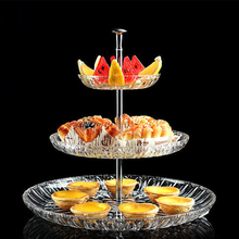 Lade das Bild in den Galerie-Viewer, Elegante 2-stufige Etagere in Kristalloptik mit Desserts und Früchten für Buffet und festliche Anlässe.
