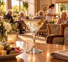 Lade das Bild in den Galerie-Viewer, OONYQ Legacy Martini 215 ml – bruchsicheres Martiniglas aus Tritan in Kristallschliff-Optik mit Martini im Restaurant

