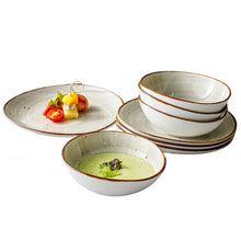 Lade das Bild in den Galerie-Viewer, Keramik Tellerset „Potosi Creme“ – 8-teilig mit 4 Frühstückstellern Ø 21 cm &amp; 4 Schüsseln Ø 15 cm, Hauptansicht
