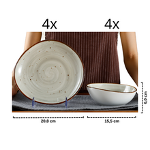 Lade das Bild in den Galerie-Viewer, Übersicht des 8-teiligen Keramik Tellersets Potosi Creme – 4 Frühstücksteller &amp; 4 Schüsseln
