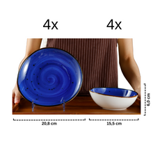 Lade das Bild in den Galerie-Viewer, Frühstücksteller Ø 21 cm aus Keramik im tiefblauen Ocean-Design – handbemalt, Einzelansicht
