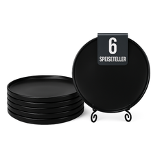 Lade das Bild in den Galerie-Viewer, Schwarzer Keramik-Speiseteller Goma, Ø 25 cm, 2er Set – spülmaschinenfest und mikrowellengeeignet
