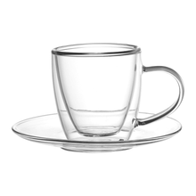 Lade das Bild in den Galerie-Viewer, Doppelwandiges Thermoglas Triest 80 ml mit Untertasse, freigestellt vor weißem Hintergrund
